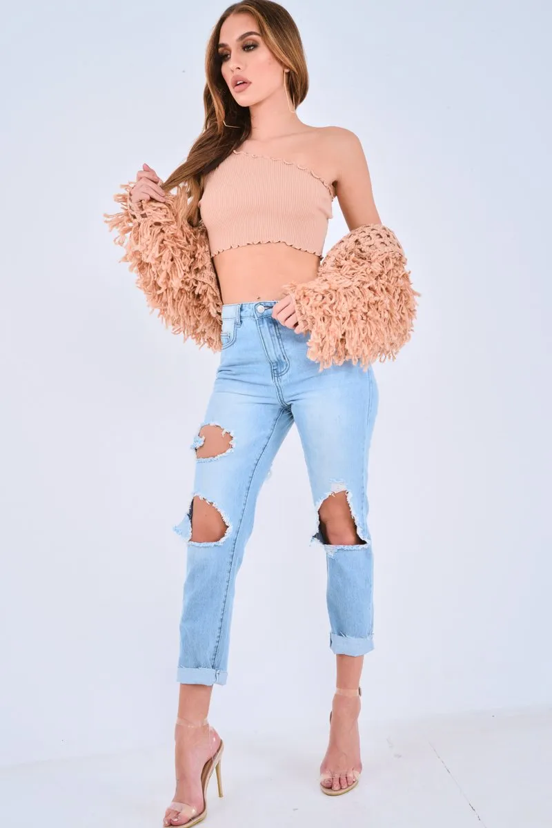 Nude Crop Shaggy Jacket - Idelle