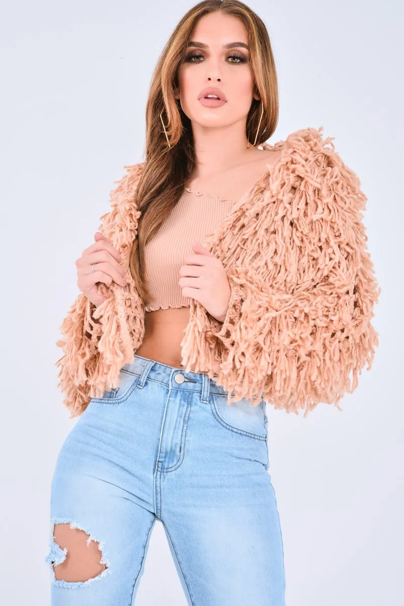 Nude Crop Shaggy Jacket - Idelle