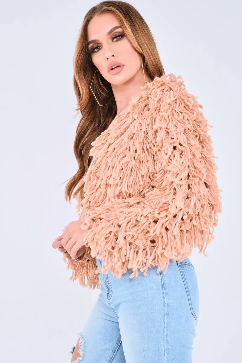 Nude Crop Shaggy Jacket - Idelle