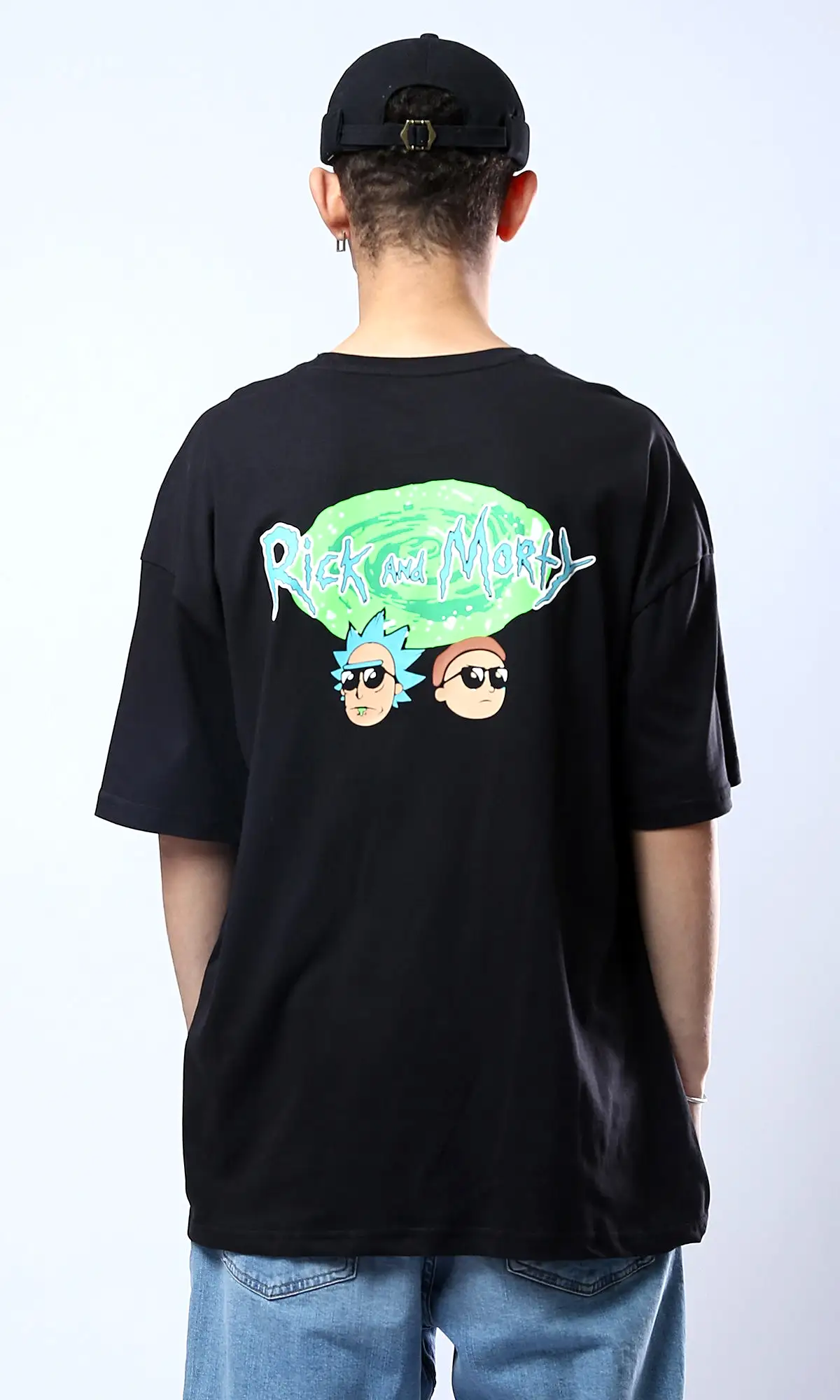 O178402 Black Printed Rick And Morty Relaxed Fit Tee