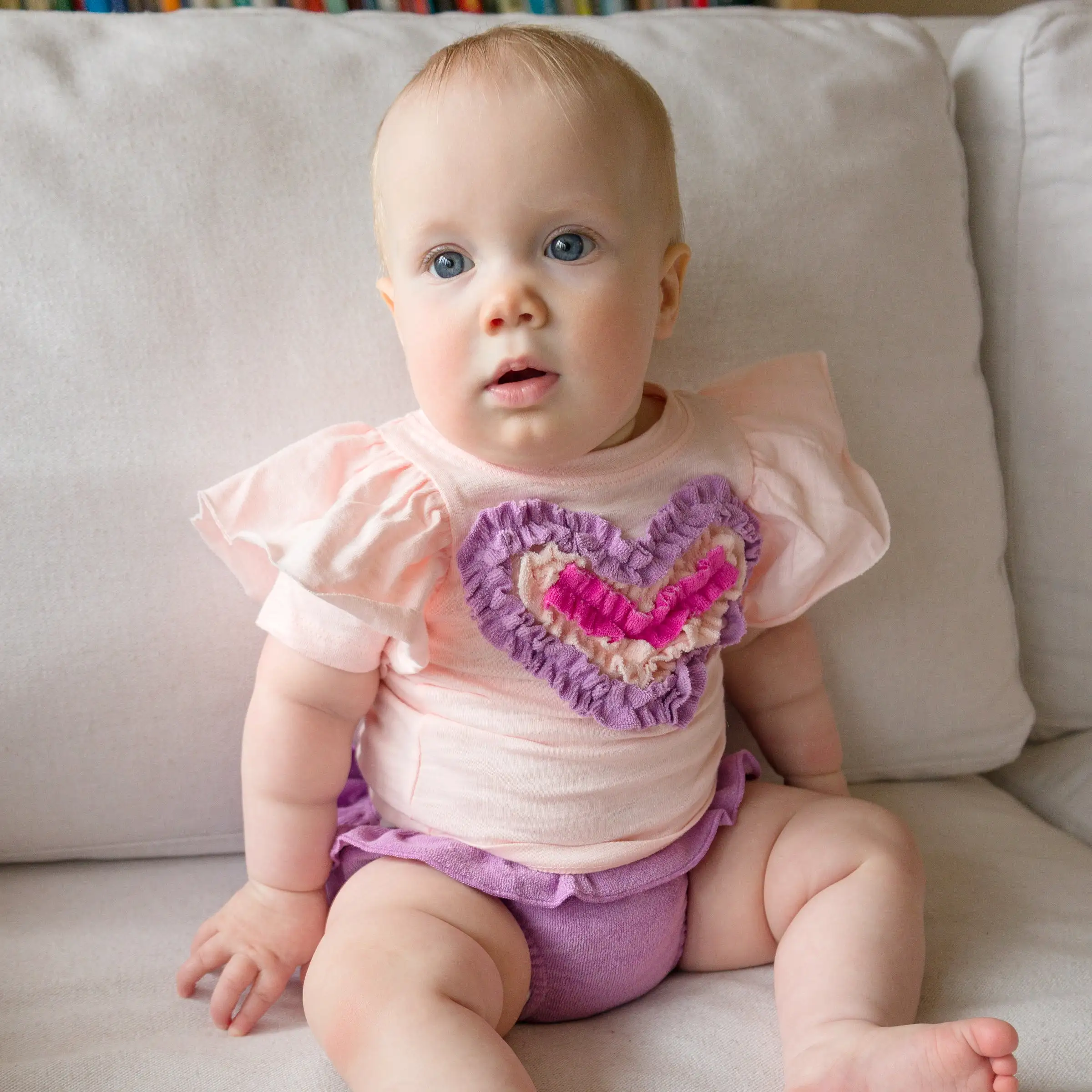 oh baby! Butterfly Short Sleeve Tee with Terry Tushie - Ruffle Heart Applique - Orchid