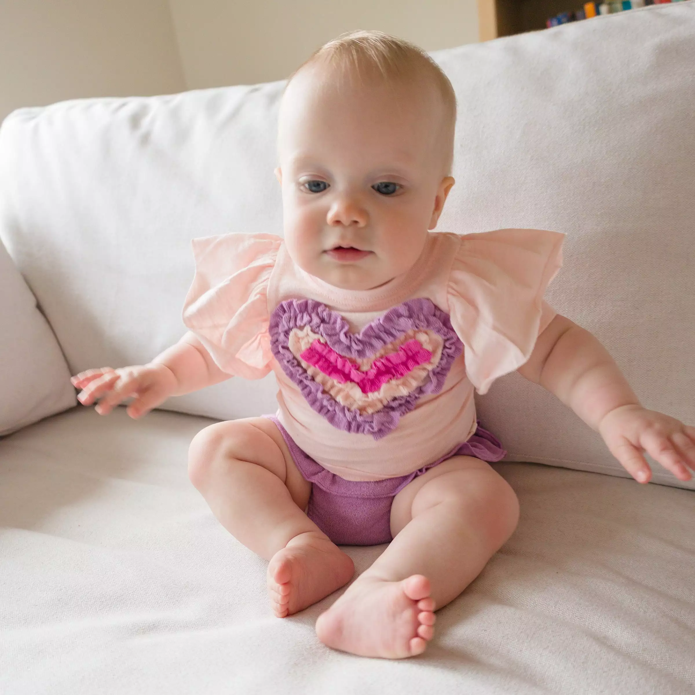 oh baby! Butterfly Short Sleeve Tee with Terry Tushie - Ruffle Heart Applique - Orchid