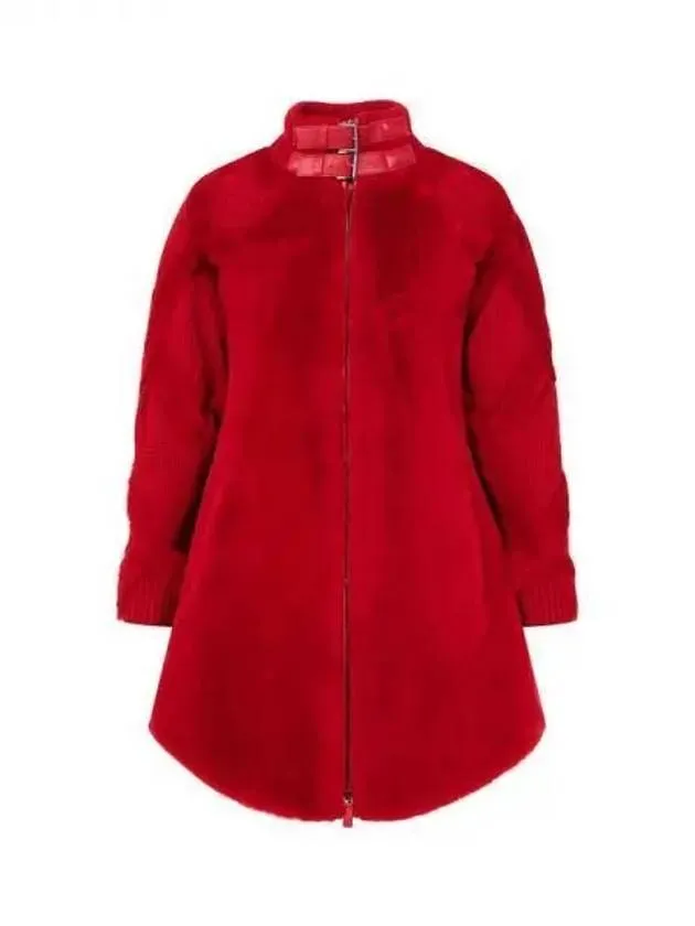 Overseas Station Season Big Chance 8 18 Women s Knit Sleeve High Neck Shearling Coat Red 271135