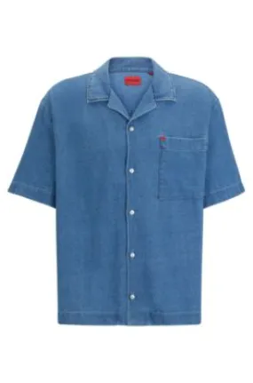 Oversize-fit short-sleeved shirt in blue cotton denim