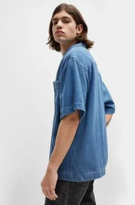 Oversize-fit short-sleeved shirt in blue cotton denim