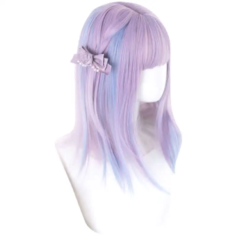 Pastel blue purple pick dyed short straight wig BY5050