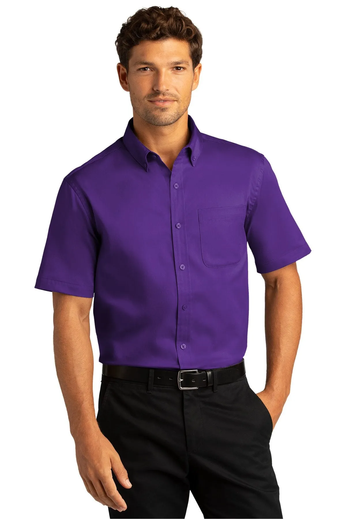 Port Authority Short Sleeve SuperPro React Twill Shirt W809 Purple