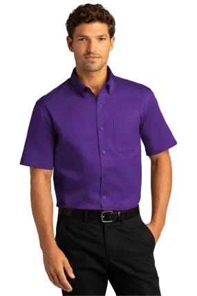 Port Authority Short Sleeve SuperPro React Twill Shirt W809 Purple