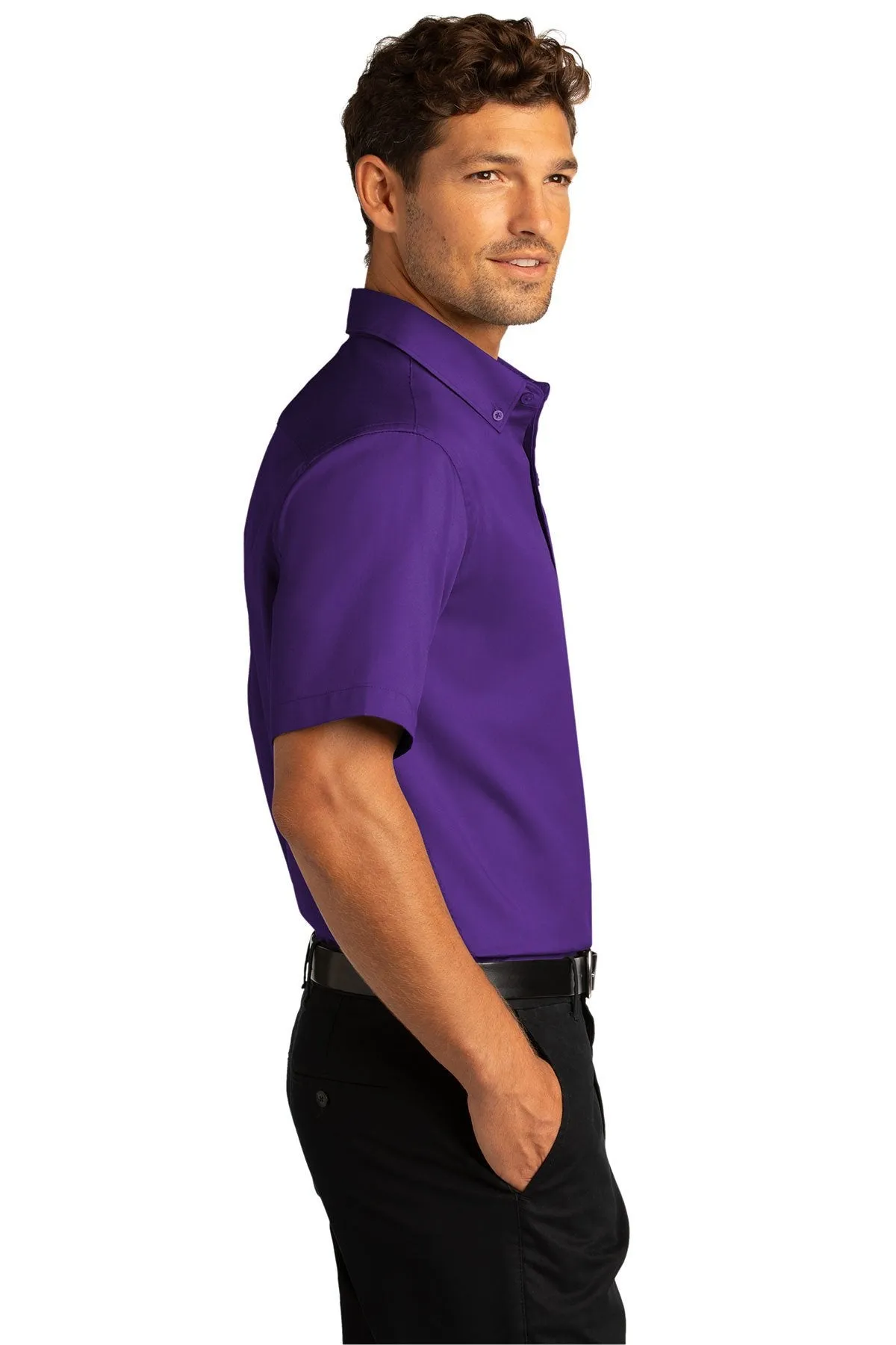 Port Authority Short Sleeve SuperPro React Twill Shirt W809 Purple