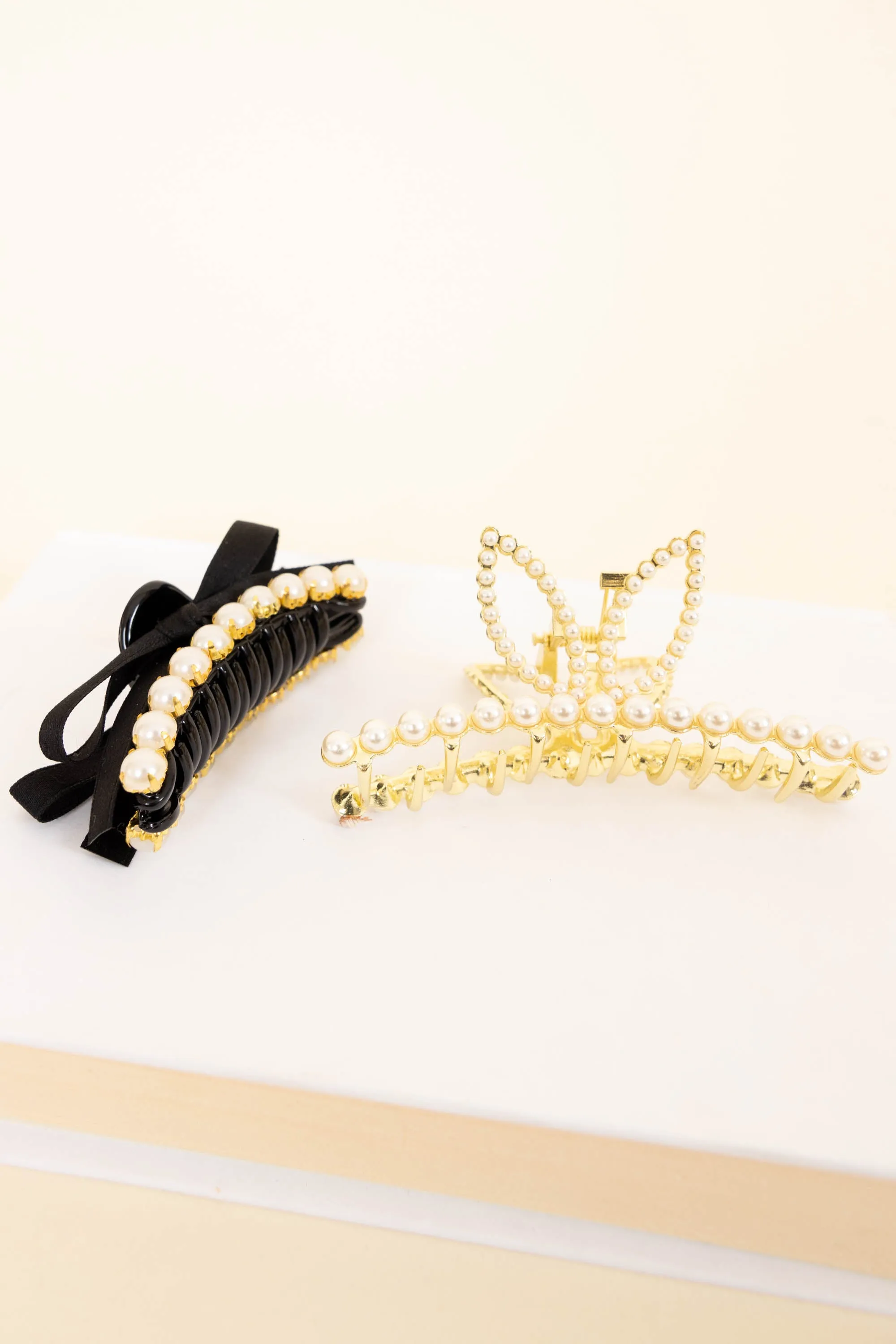 Pretty In Pearls Hair Clips, Gold-Black