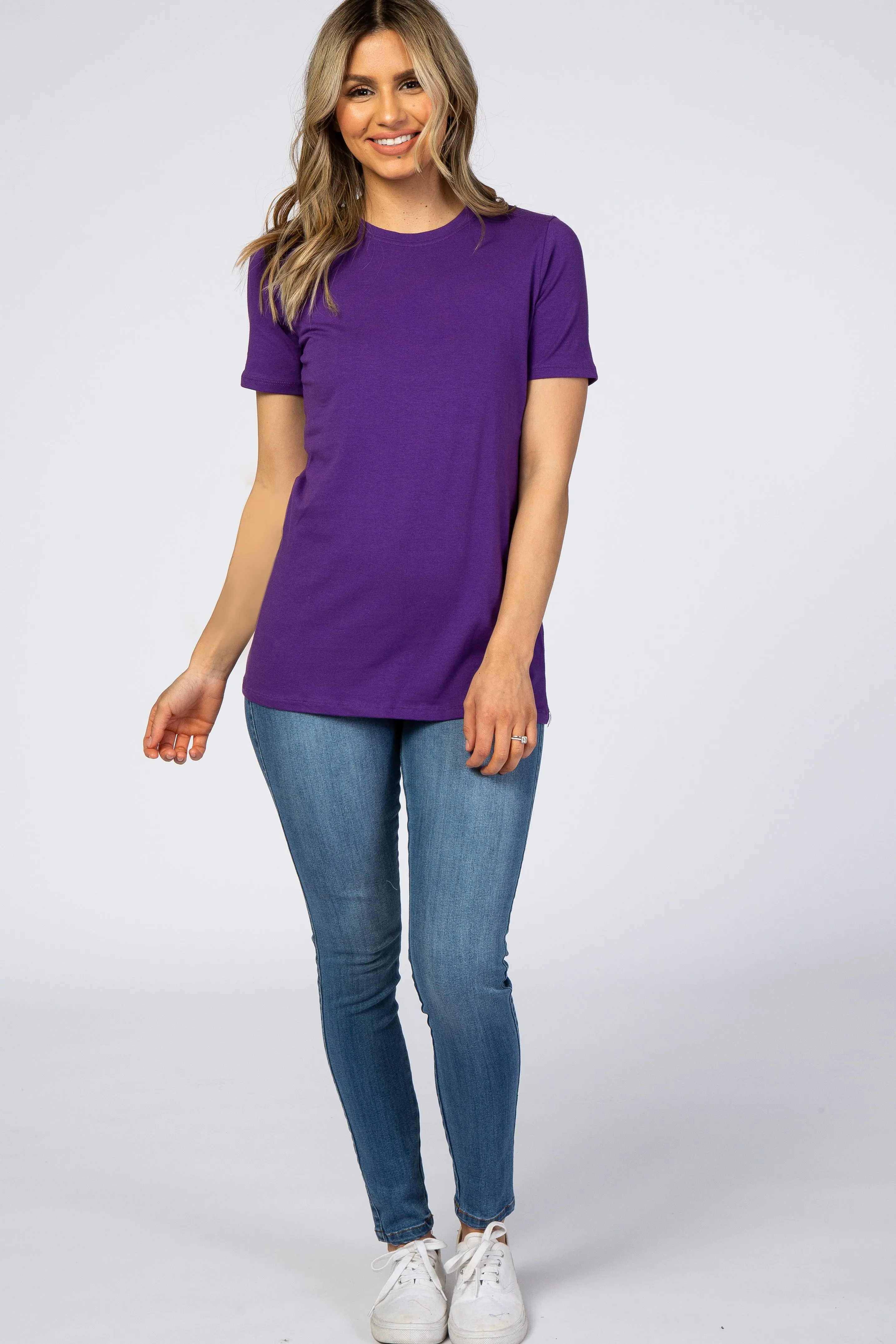 Purple Crew Neck Short Sleeve Top