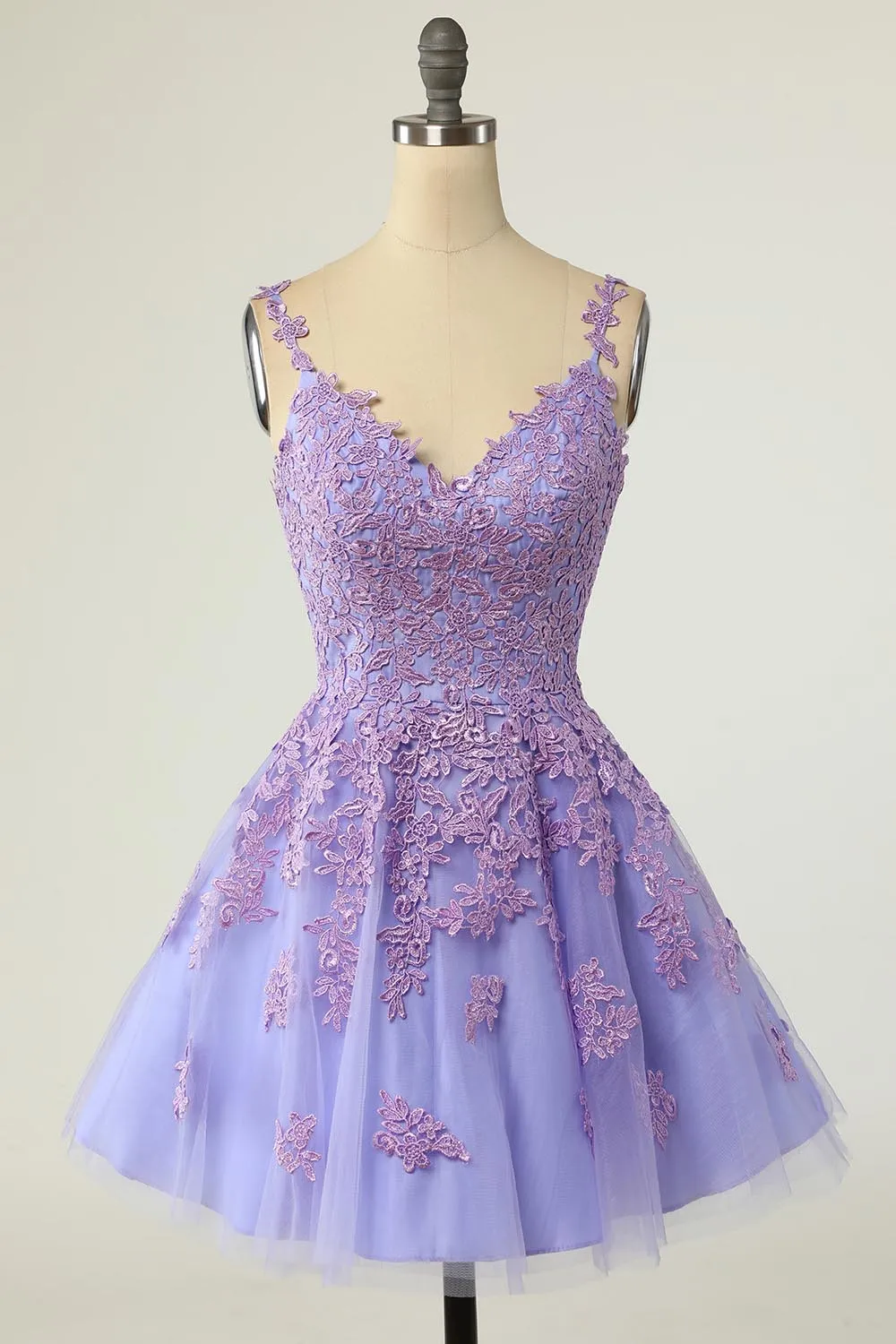 Purple Lace Short Cocktail Semi Formal Prom Dress EN5706