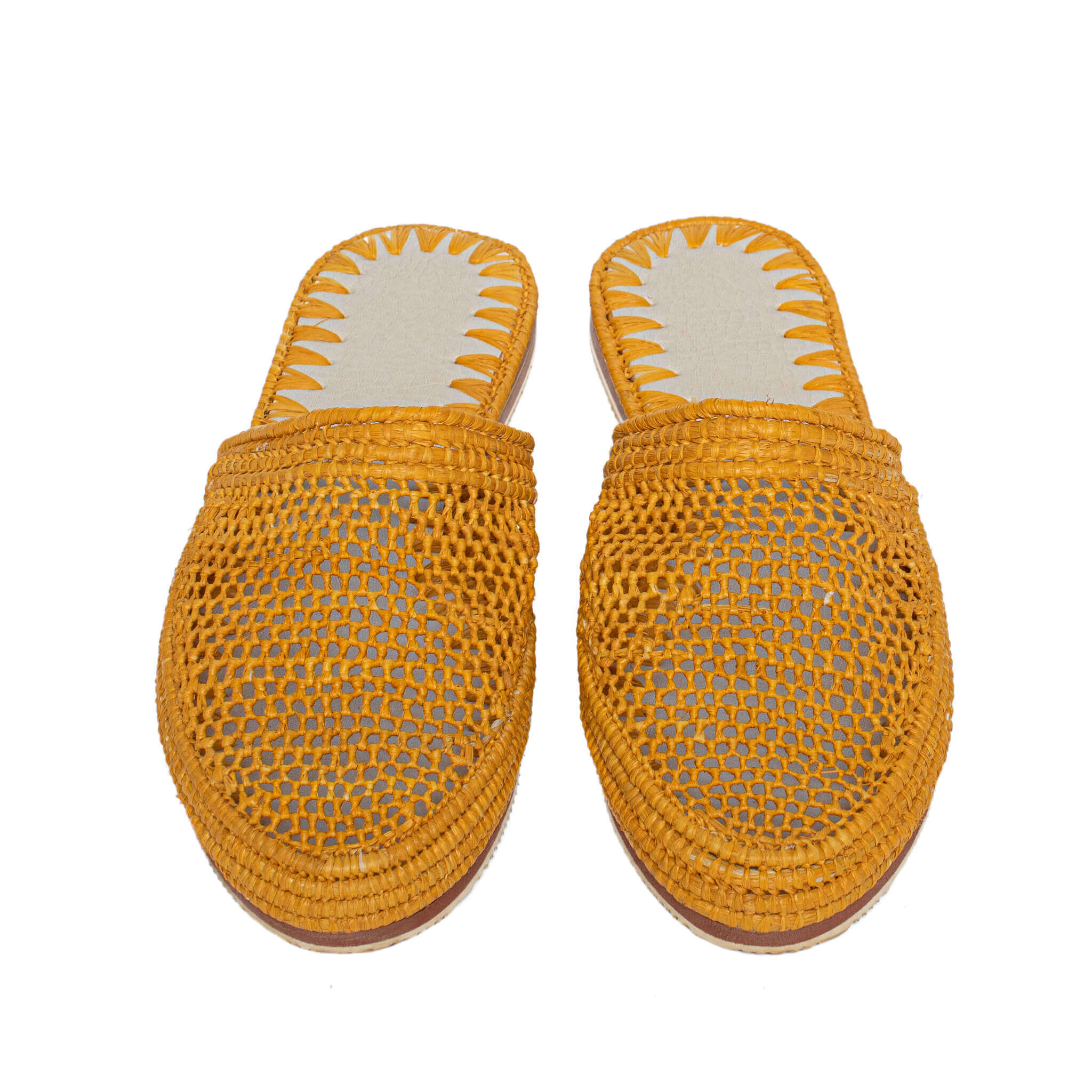 Raffia Slippers Babouche in Mango