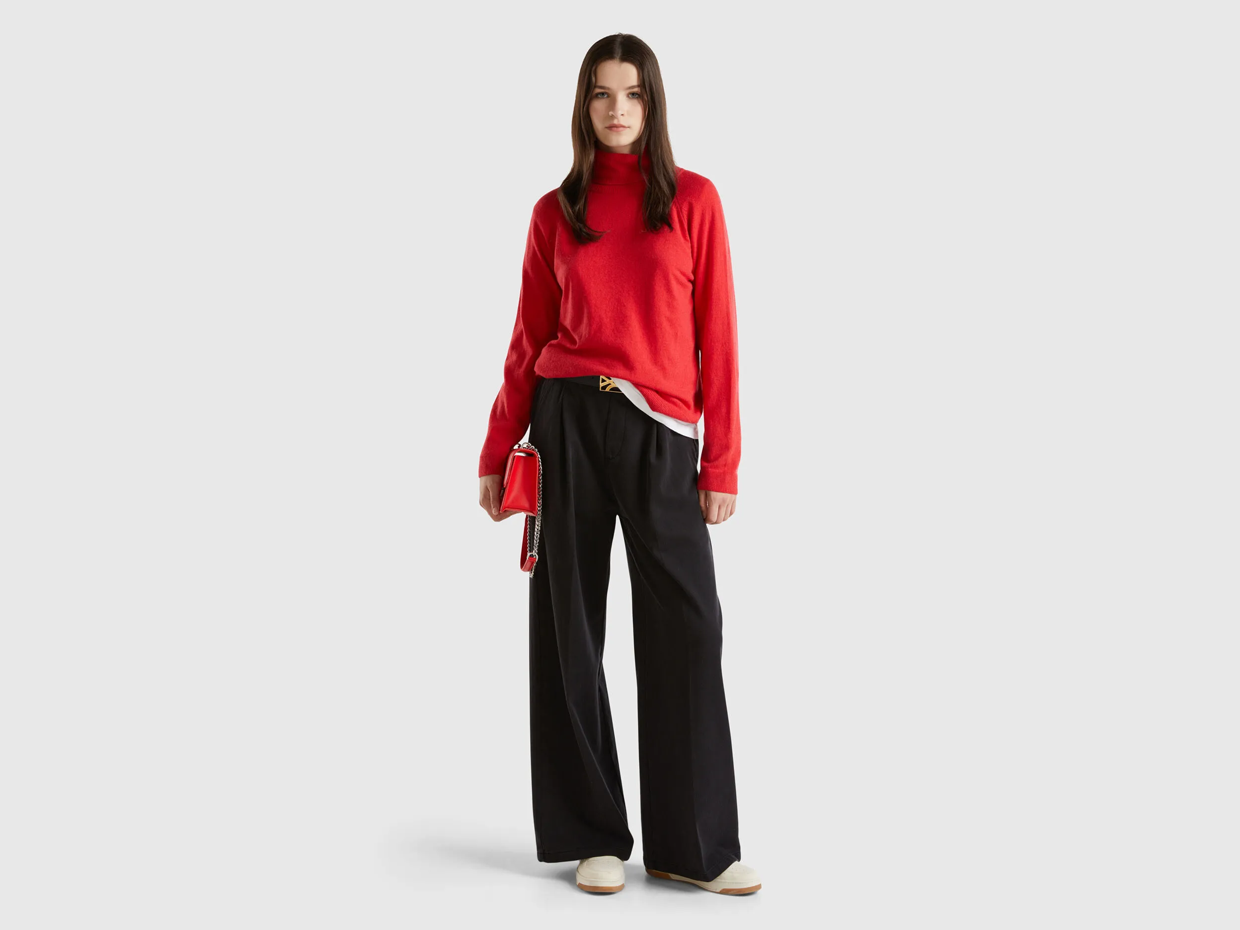 Red turtleneck in wool and cashmere blend - Red | Benetton