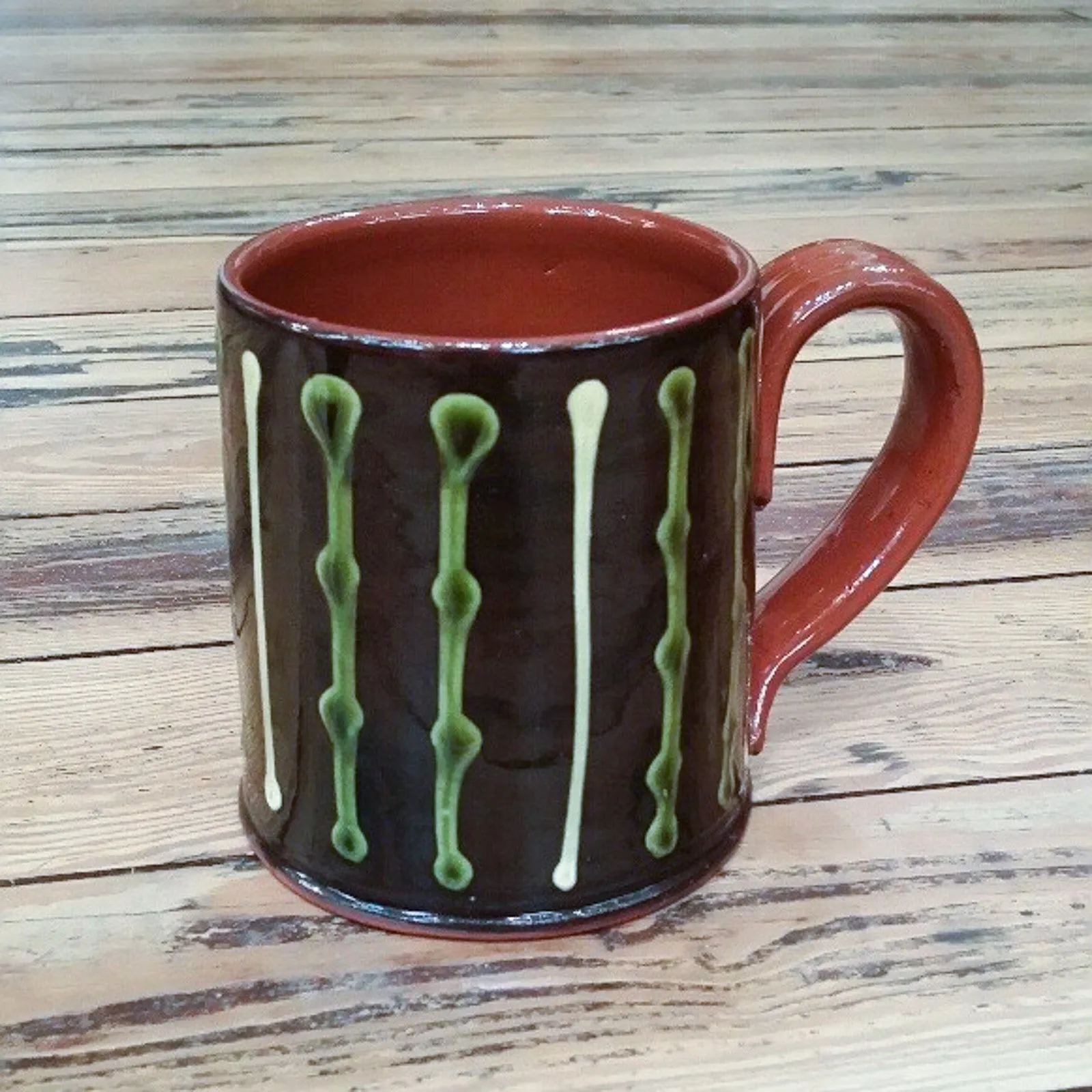 Redware Mug in Black with Green Stripes