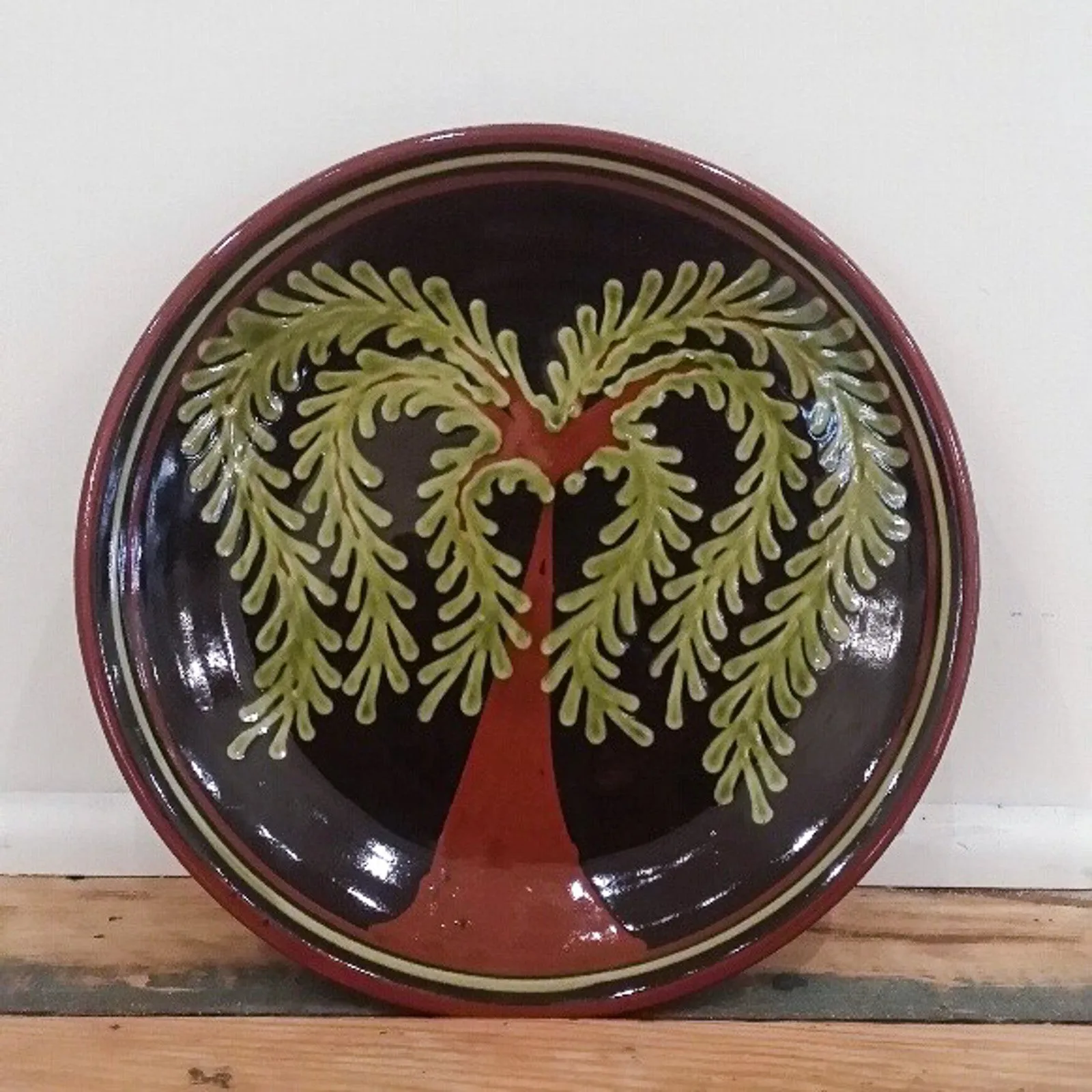 Redware Small Plate in Black with Tree of Life