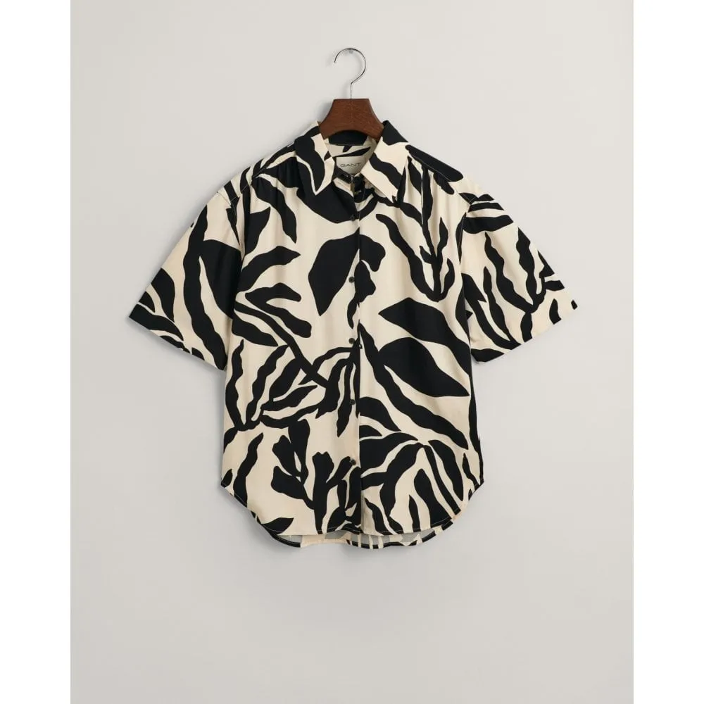 Relaxed Fit Palm Print Short Sleeve Shirt