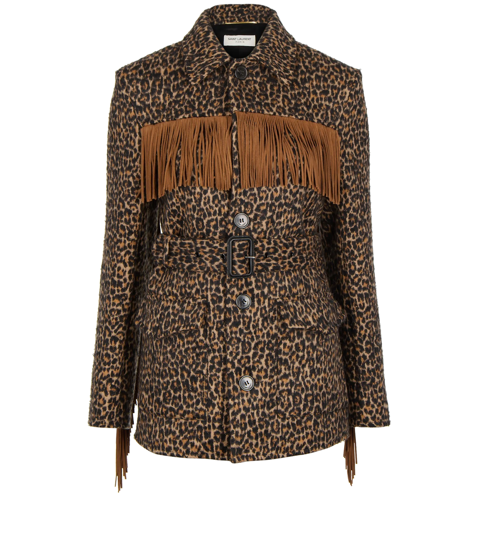 Saint Laurent Fringe Animalier Coat