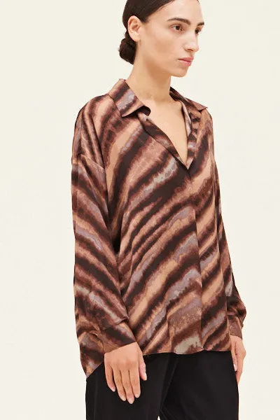 Satin Print Oversized Shirt Blouse