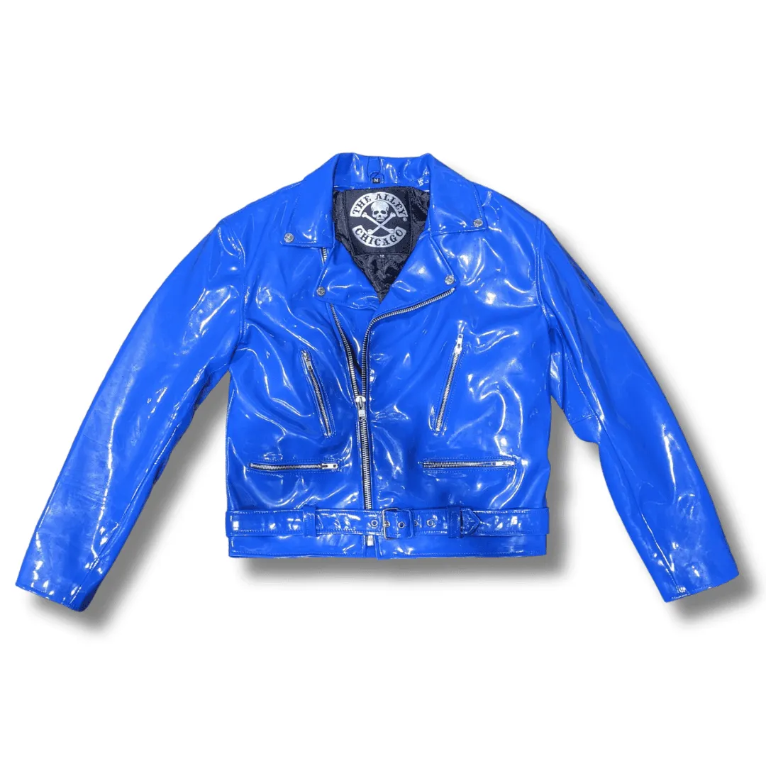 Sean Classic Mens Blue PVC Moto Jacket