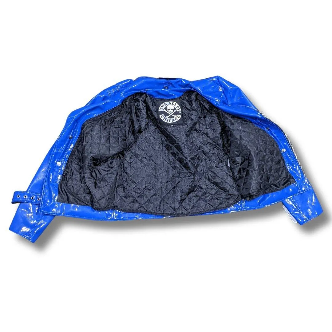 Sean Classic Mens Blue PVC Moto Jacket