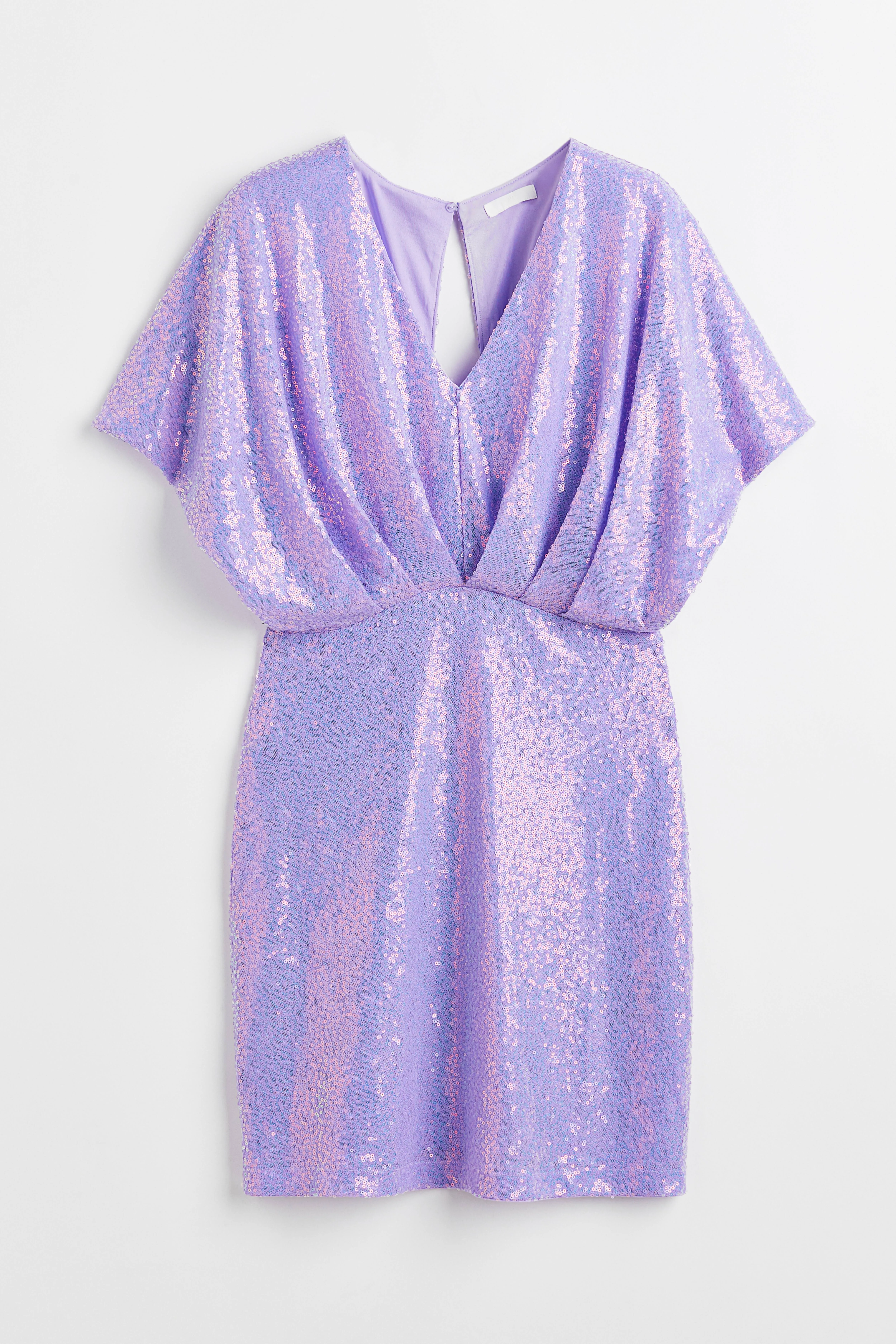 Sequined dress - V-neck - Short sleeve - Light purple/Sequins - Ladies | H&M GB