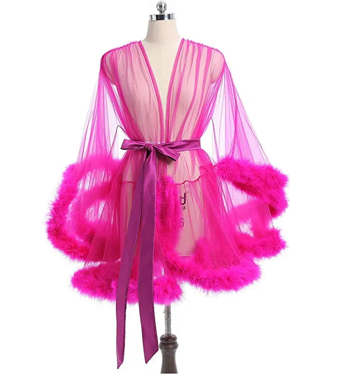 Short Blush Purple Marabou Fur Edge Robe RB1332