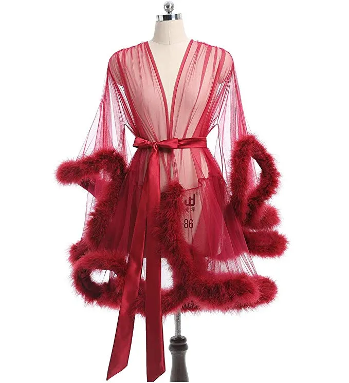 Short Blush Purple Marabou Fur Edge Robe RB1332