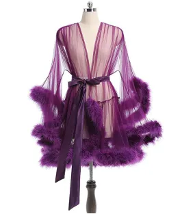 Short Blush Purple Marabou Fur Edge Robe RB1332