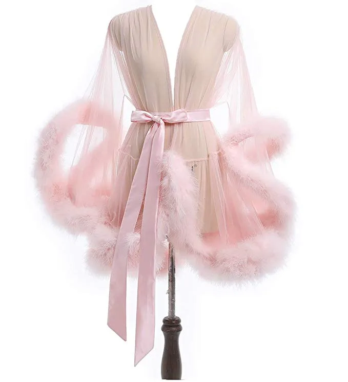 Short Blush Purple Marabou Fur Edge Robe RB1332