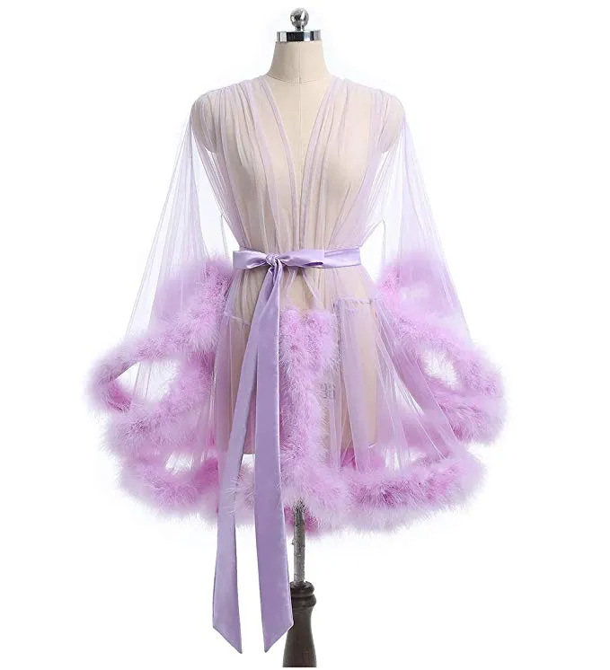 Short Blush Purple Marabou Fur Edge Robe RB1332