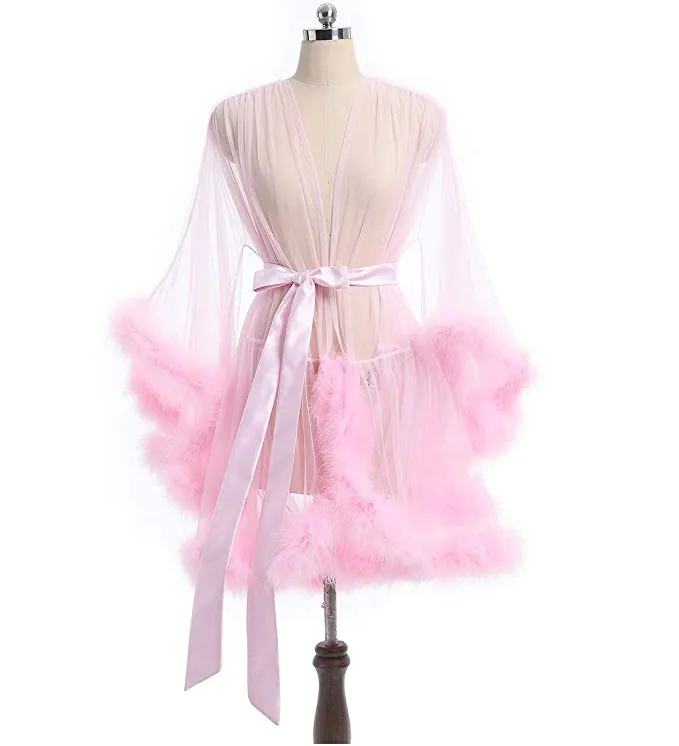 Short Blush Purple Marabou Fur Edge Robe RB1332