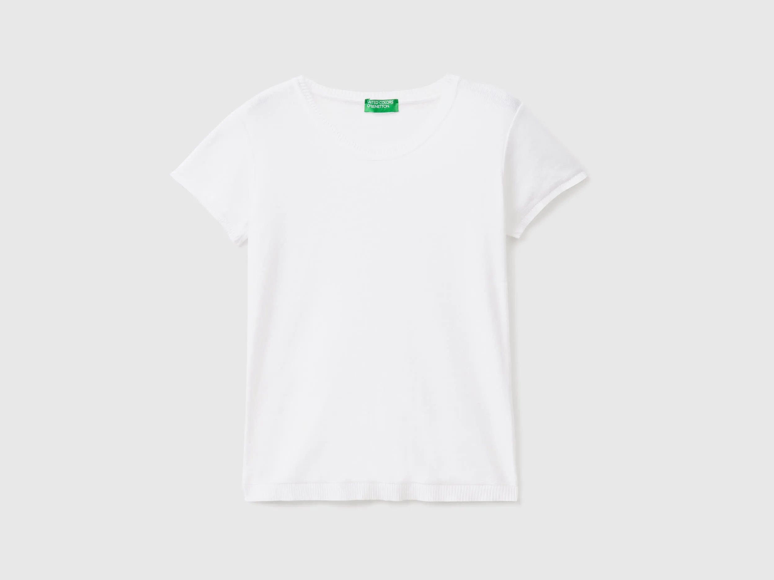 Short sleeve sweater in 100% cotton - White | Benetton