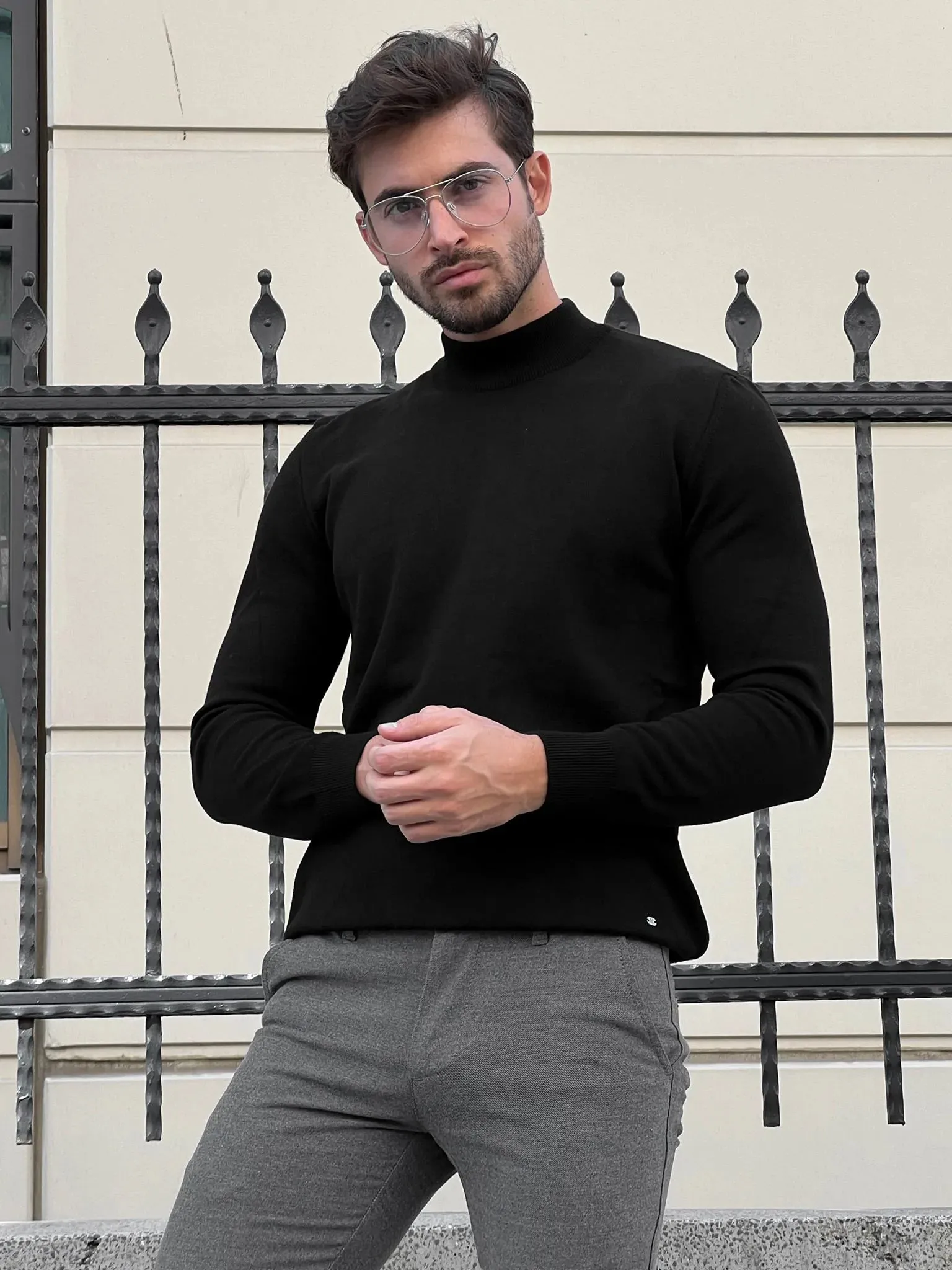 Stefano Slim Fit Black Turtleneck Sweater