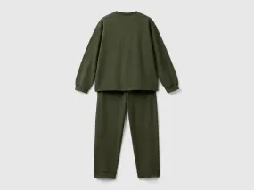 Stretch cotton pyjamas - Military Green | Benetton