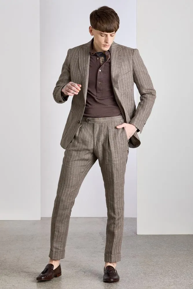 The Havana Suit - Light Brown Pinstripe Linen