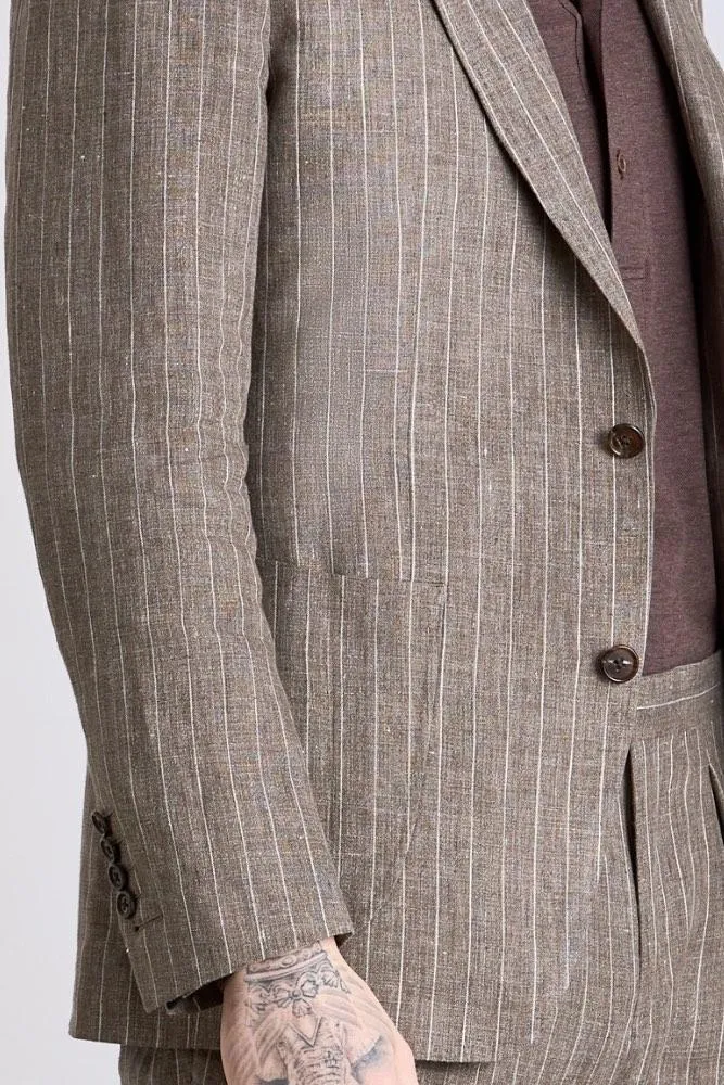 The Havana Suit - Light Brown Pinstripe Linen