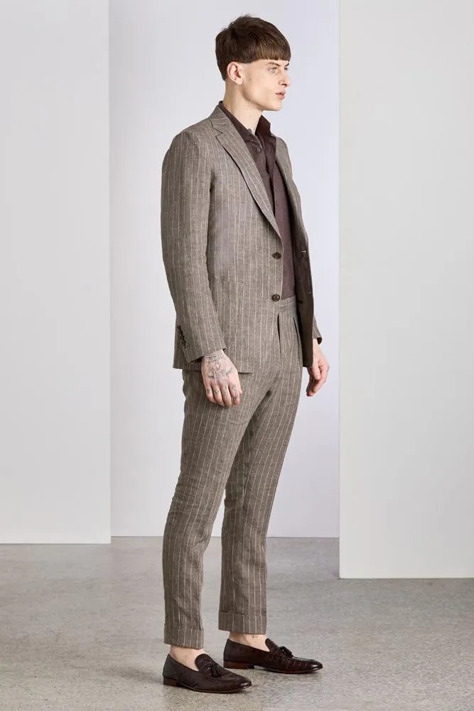 The Havana Suit - Light Brown Pinstripe Linen