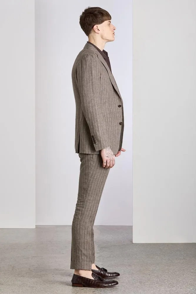 The Havana Suit - Light Brown Pinstripe Linen