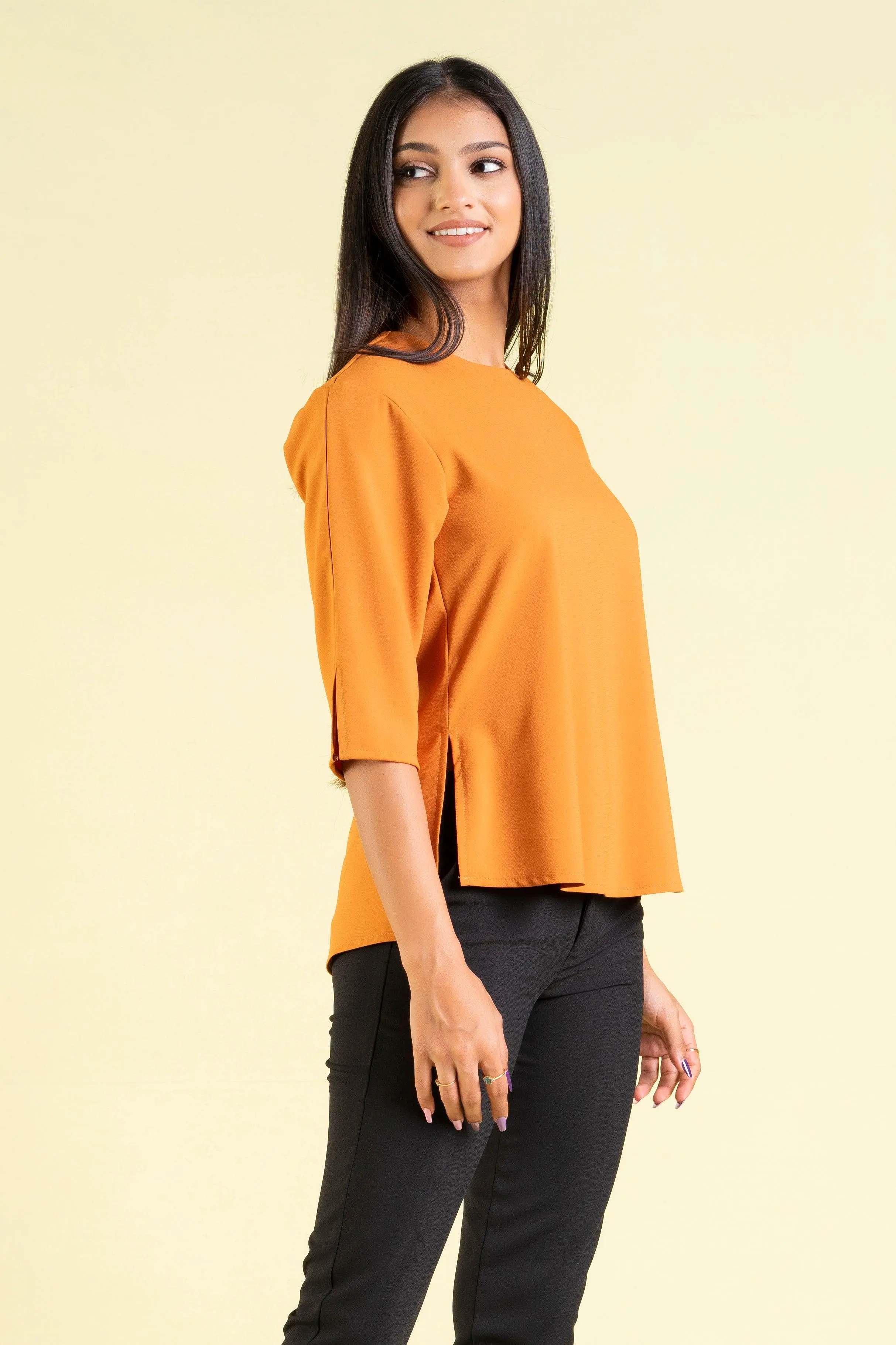 Three-quarter Sleeve Round Neck Top - Regular Fit