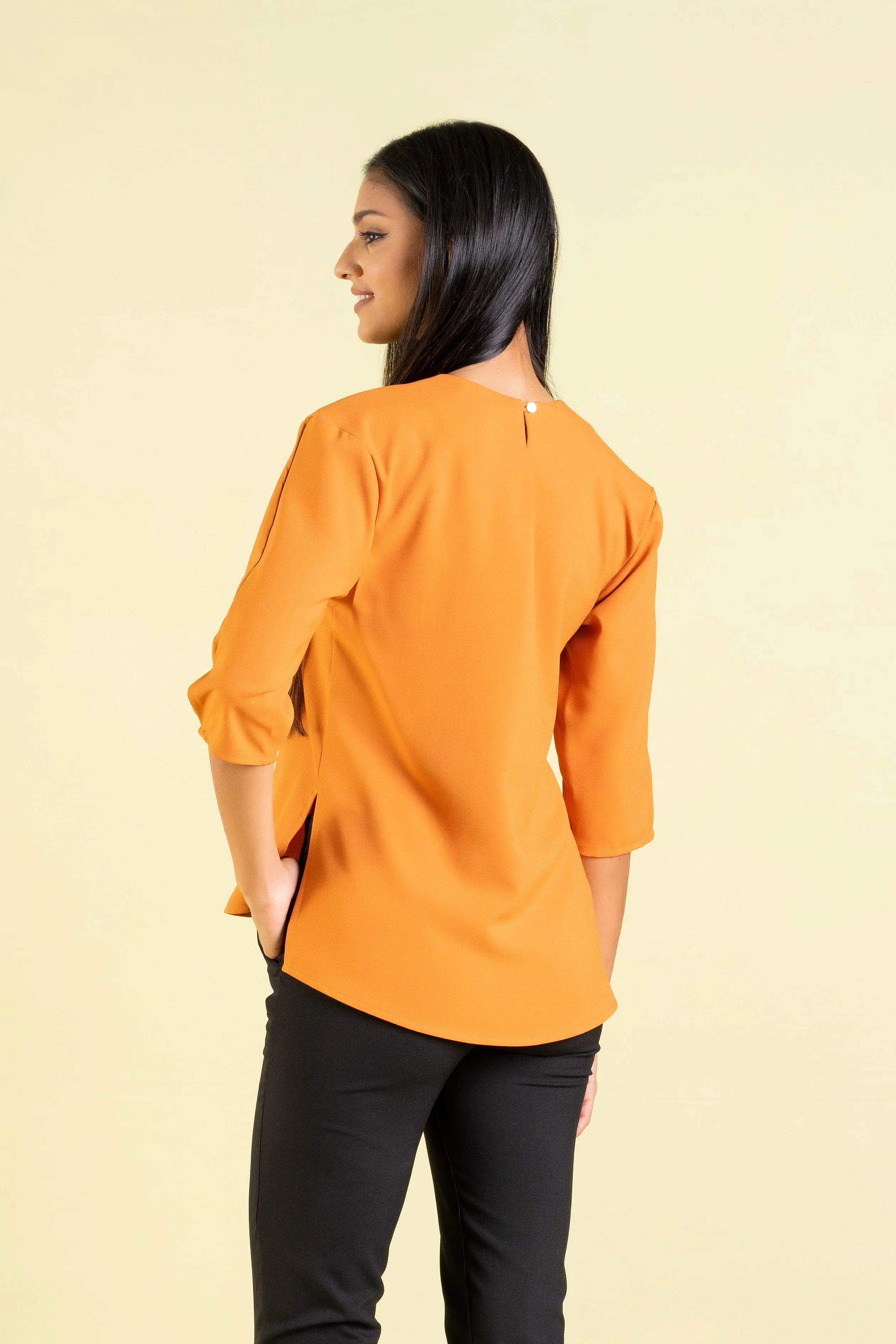 Three-quarter Sleeve Round Neck Top - Regular Fit