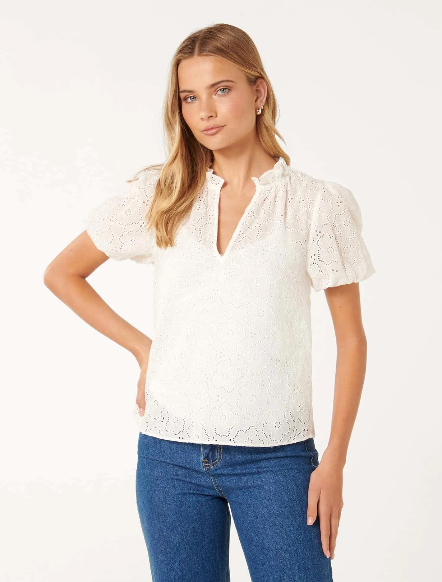 Tottie Short Sleeve Broderie Top