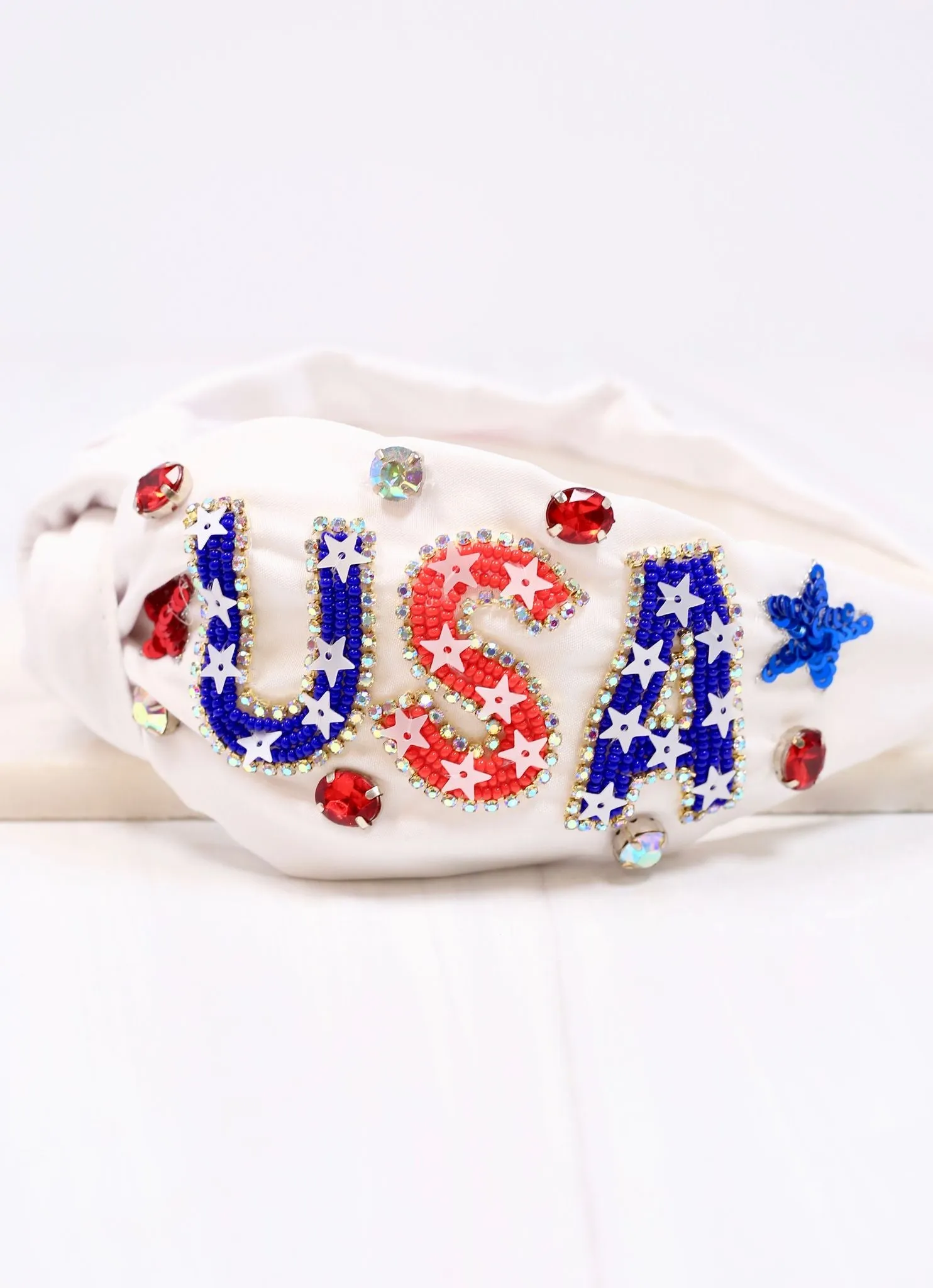 USA Embellished Headband WHITE