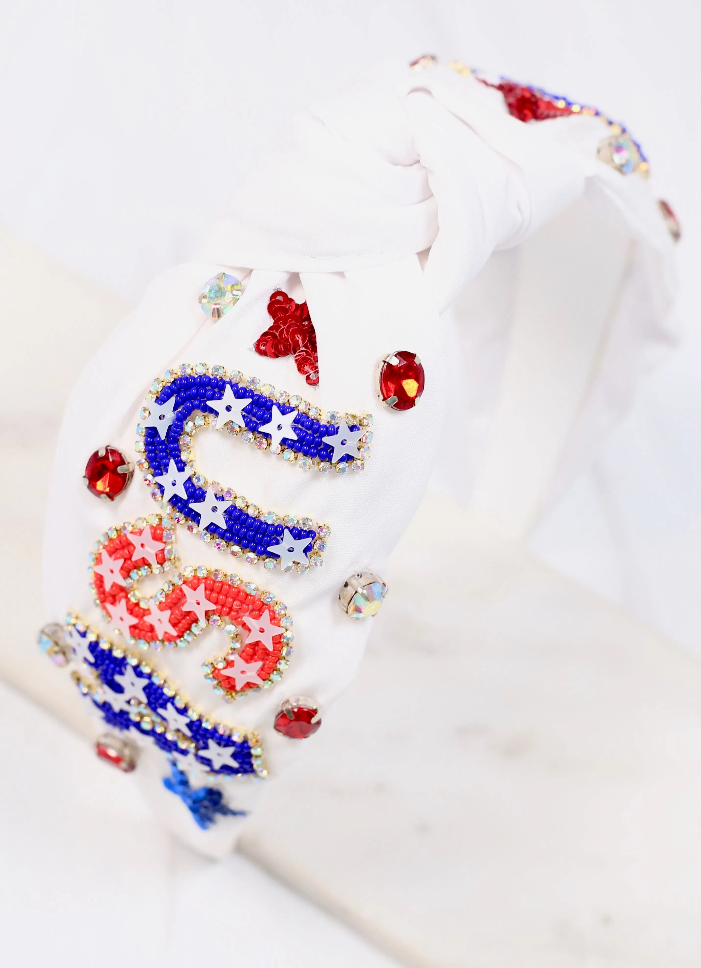 USA Embellished Headband WHITE