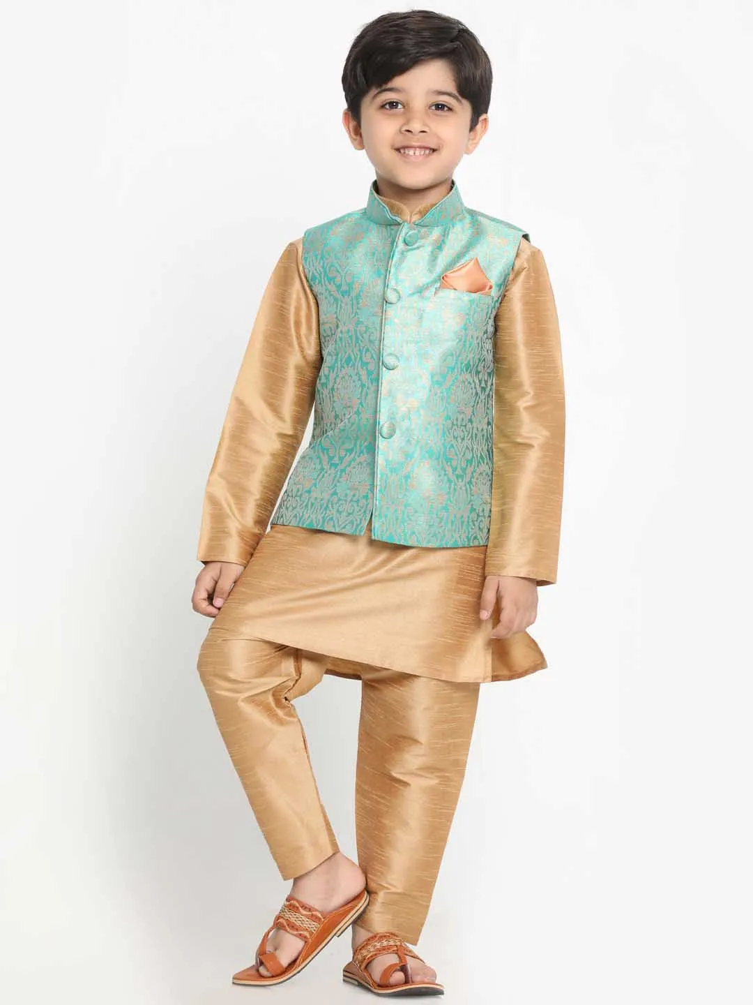 VASTRAMAY Boys Green Silk Blend Jacket