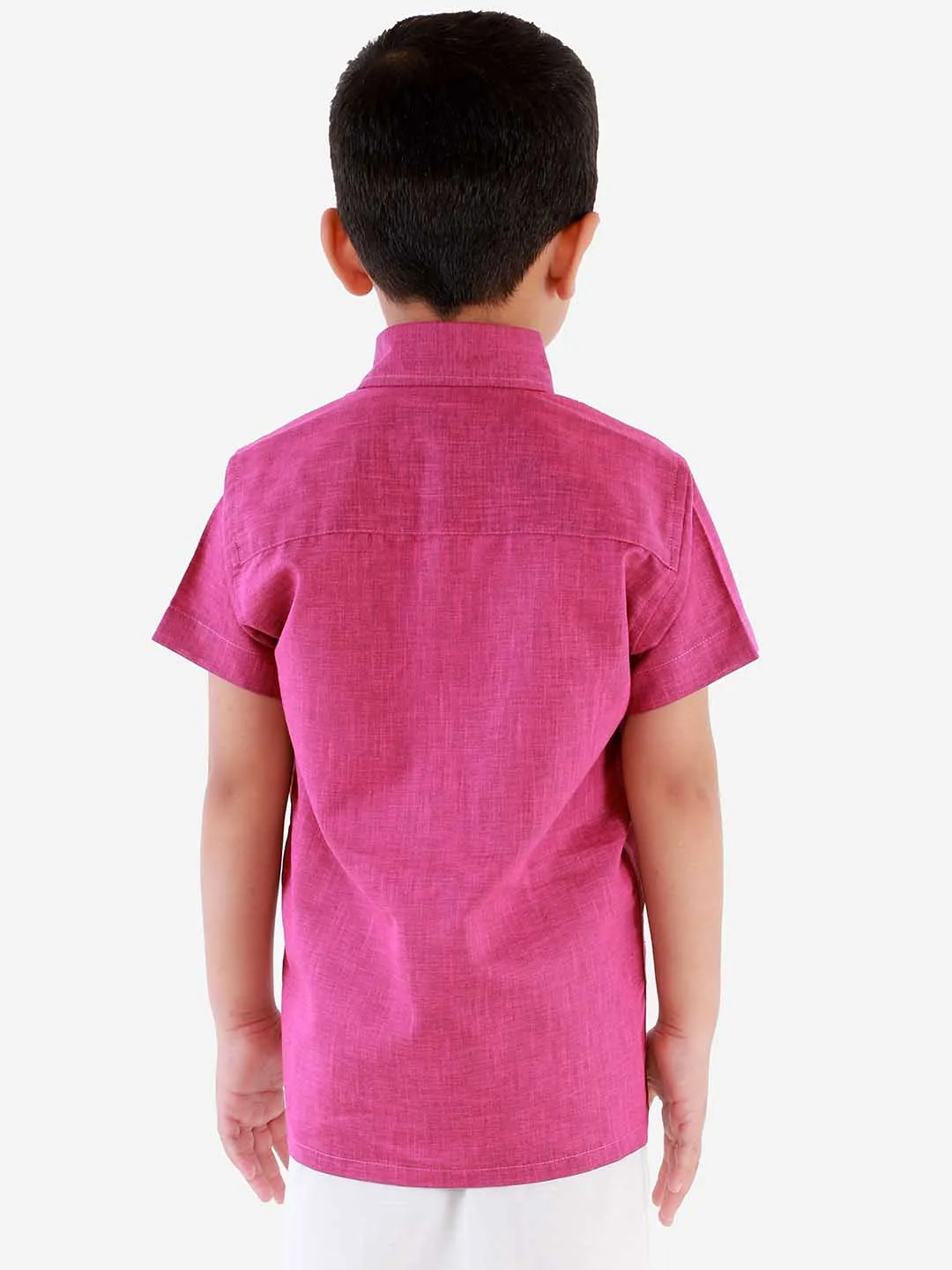 Vastramay Boys' Majenta Purple Cotton Short Sleeves Ethnic Shirt