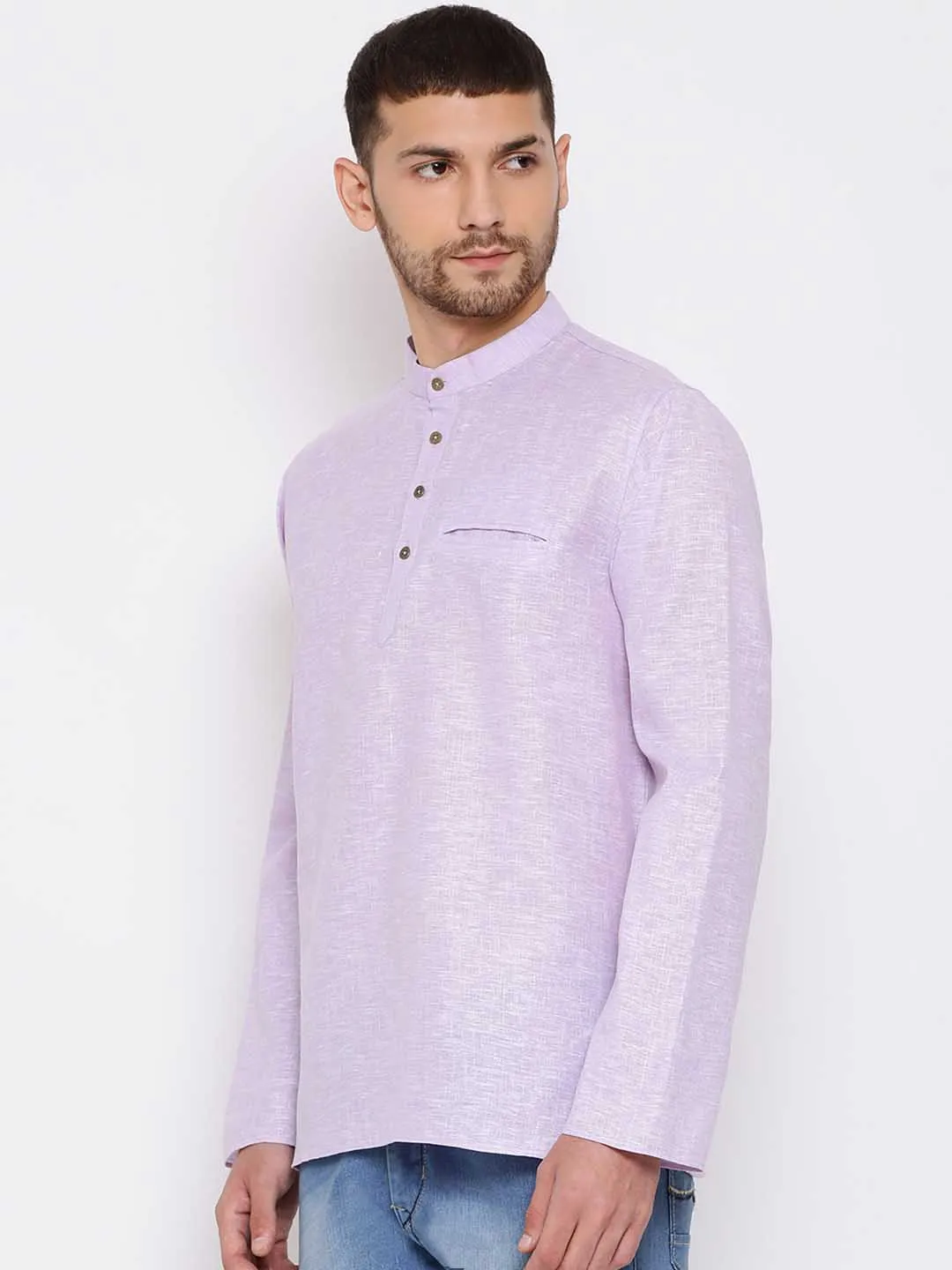 VASTRAMAY Men's Purple Cotton Blend Short Kurta