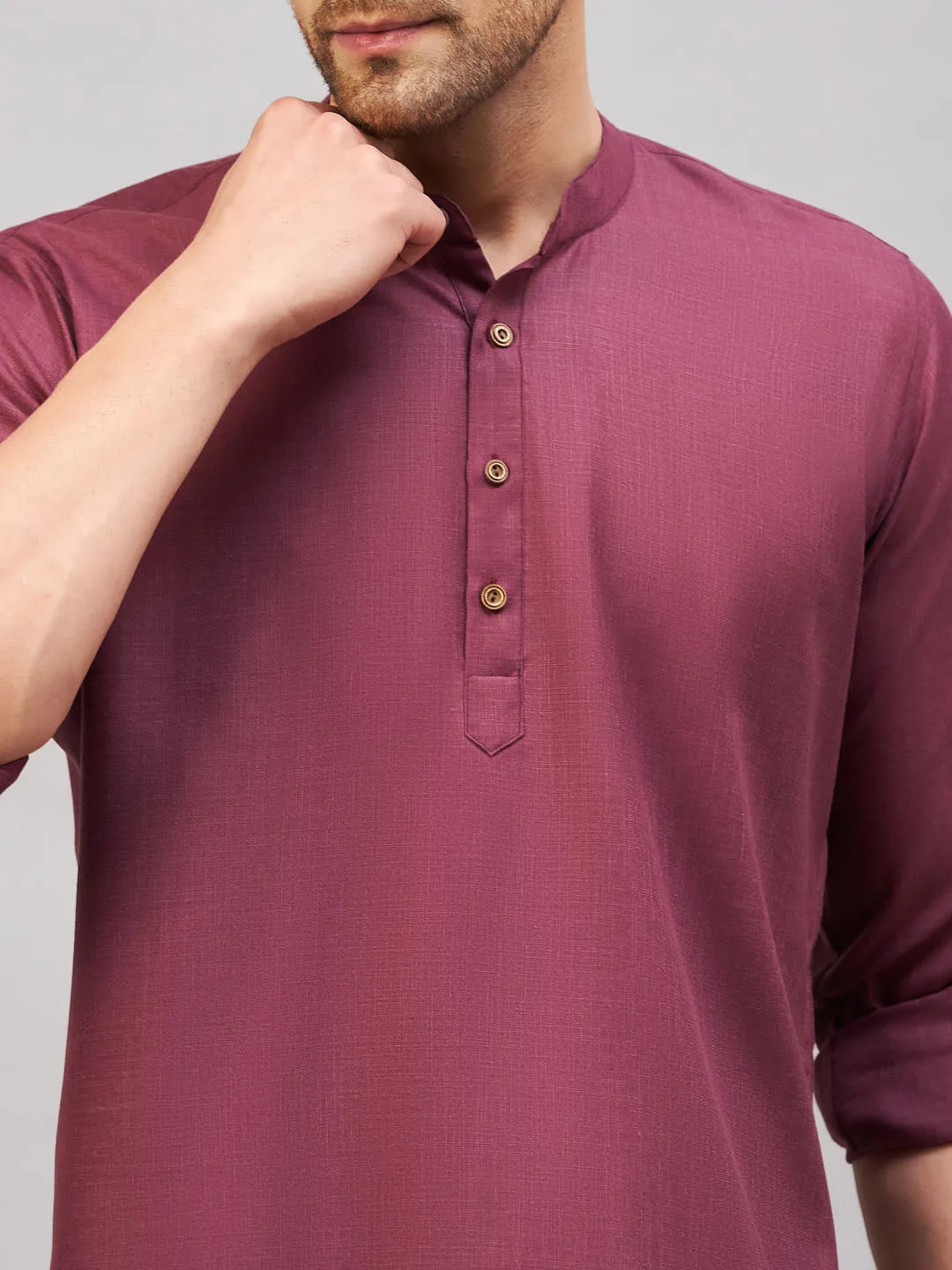 VM BY VASTRAMAY Men's Purple Short Cotton Kurta