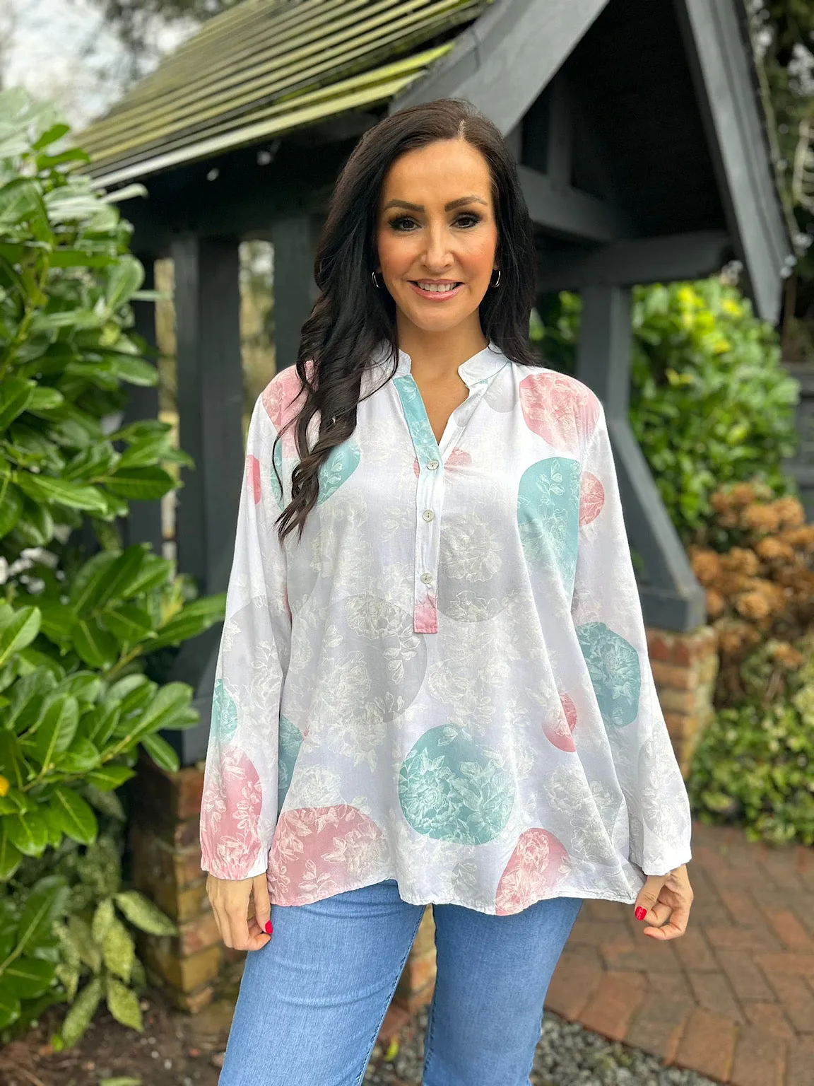 White Floral Circle Pattern Blouse April