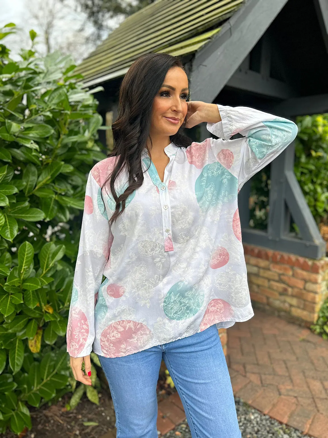 White Floral Circle Pattern Blouse April